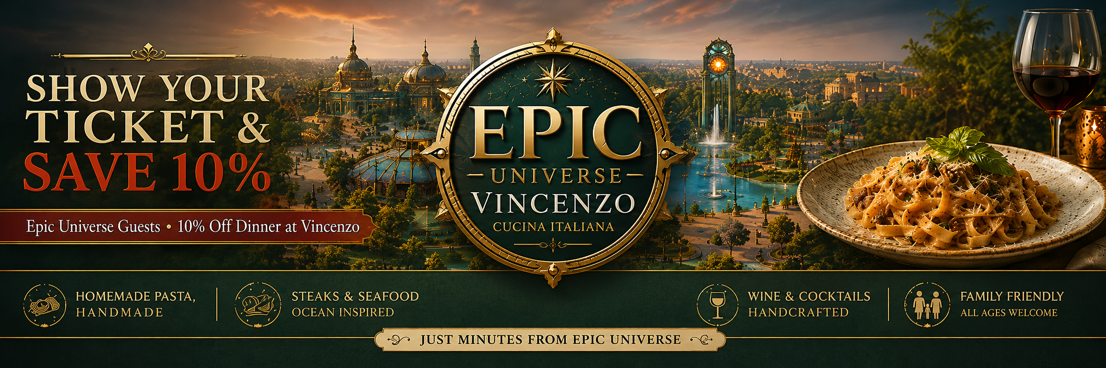 Show Your Epic Universe Ticket and Save 10% Off Dinner at Vincenzo
