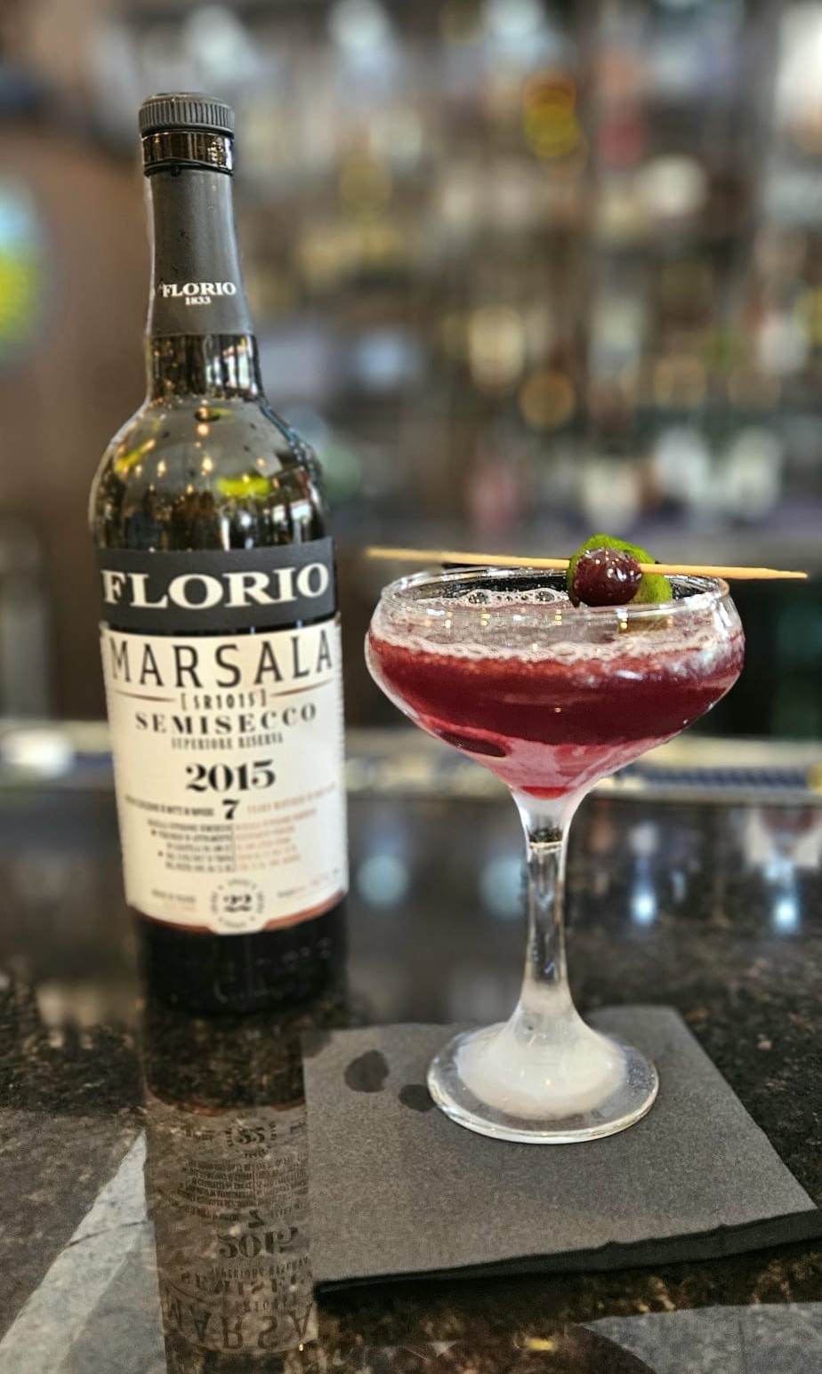 Craft cocktail with Marsala at Vincenzo