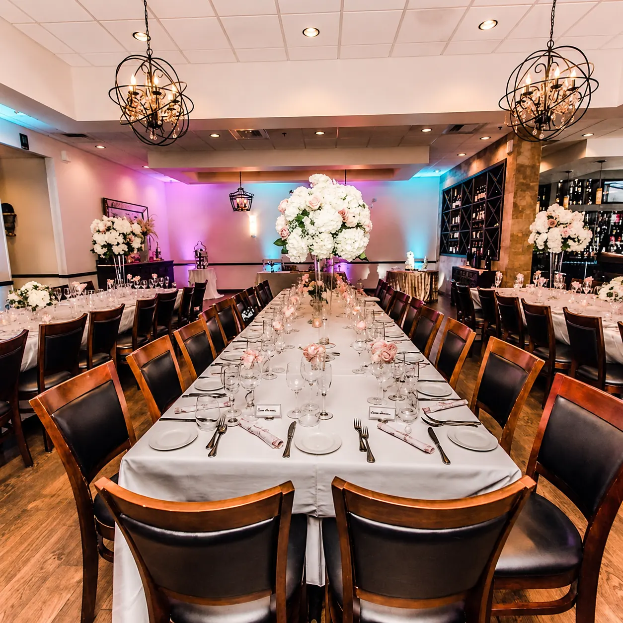 Amalfi Room set for plated wedding dinner at Vincenzo Orlando